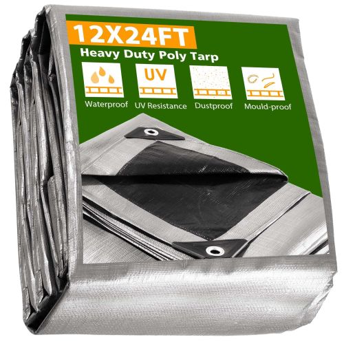 12x24ft Heavy Duty Poly Tarp/ Silver+Black 12x24ft Heavy Duty Poly Tarp/ Silver+Black